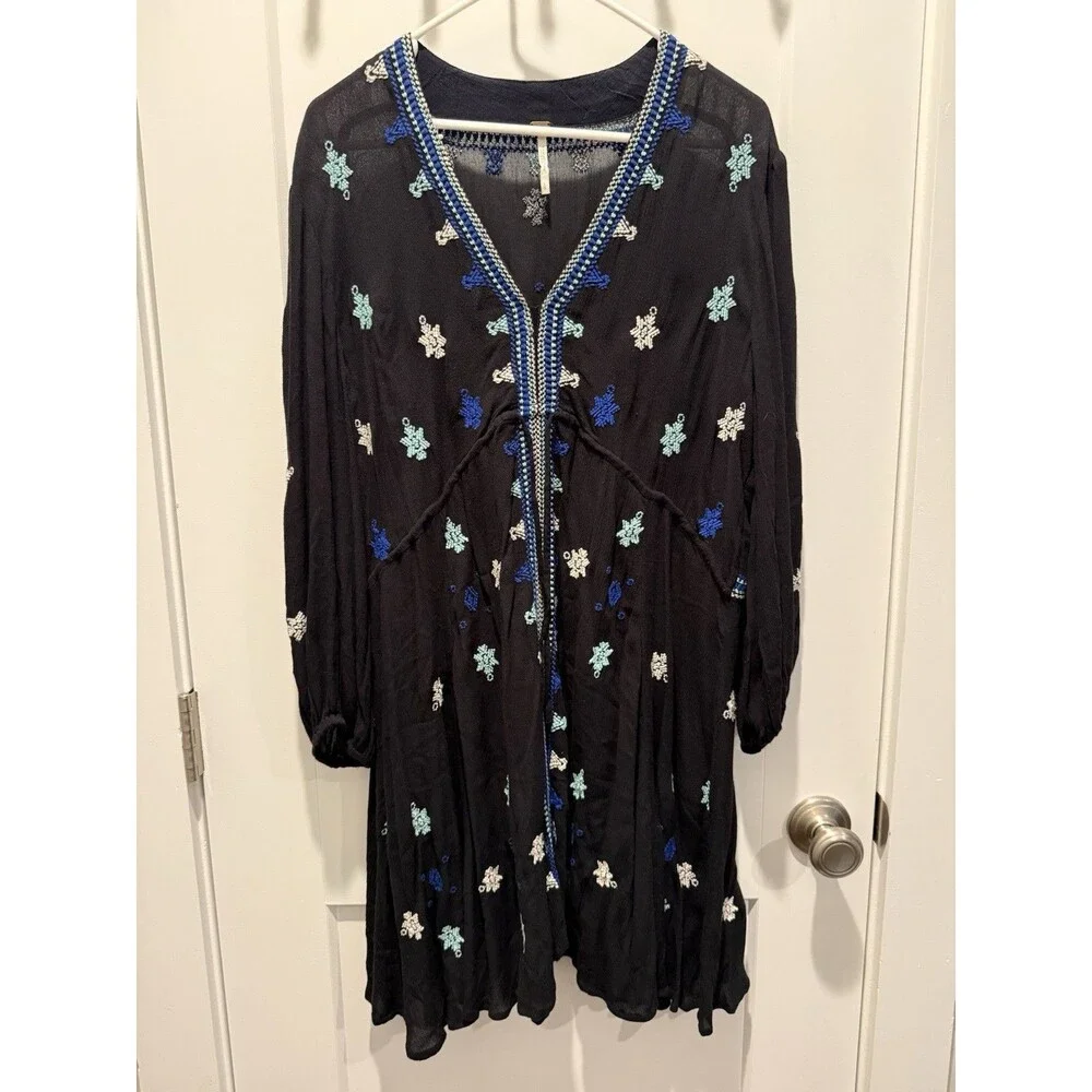 Women’s Free People Stargazer Embroidered Tunic Dress - Celestial Boho Large